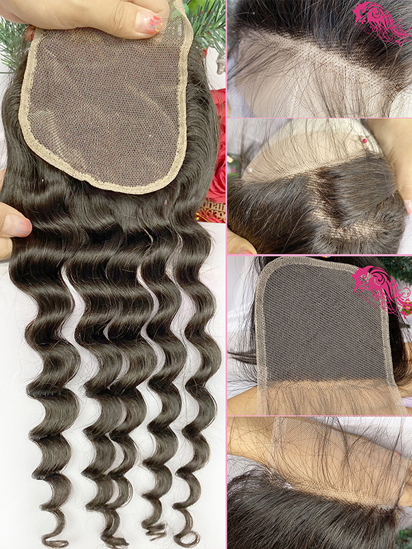 Csqueen Mink hair Loose Curly 4*4 Transparent Lace Closure 100% Human Hair - Click Image to Close